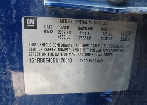 2013 Chevrolet Volt z USA, uszkodzony, nr VIN 1G1RB6E40DU126043